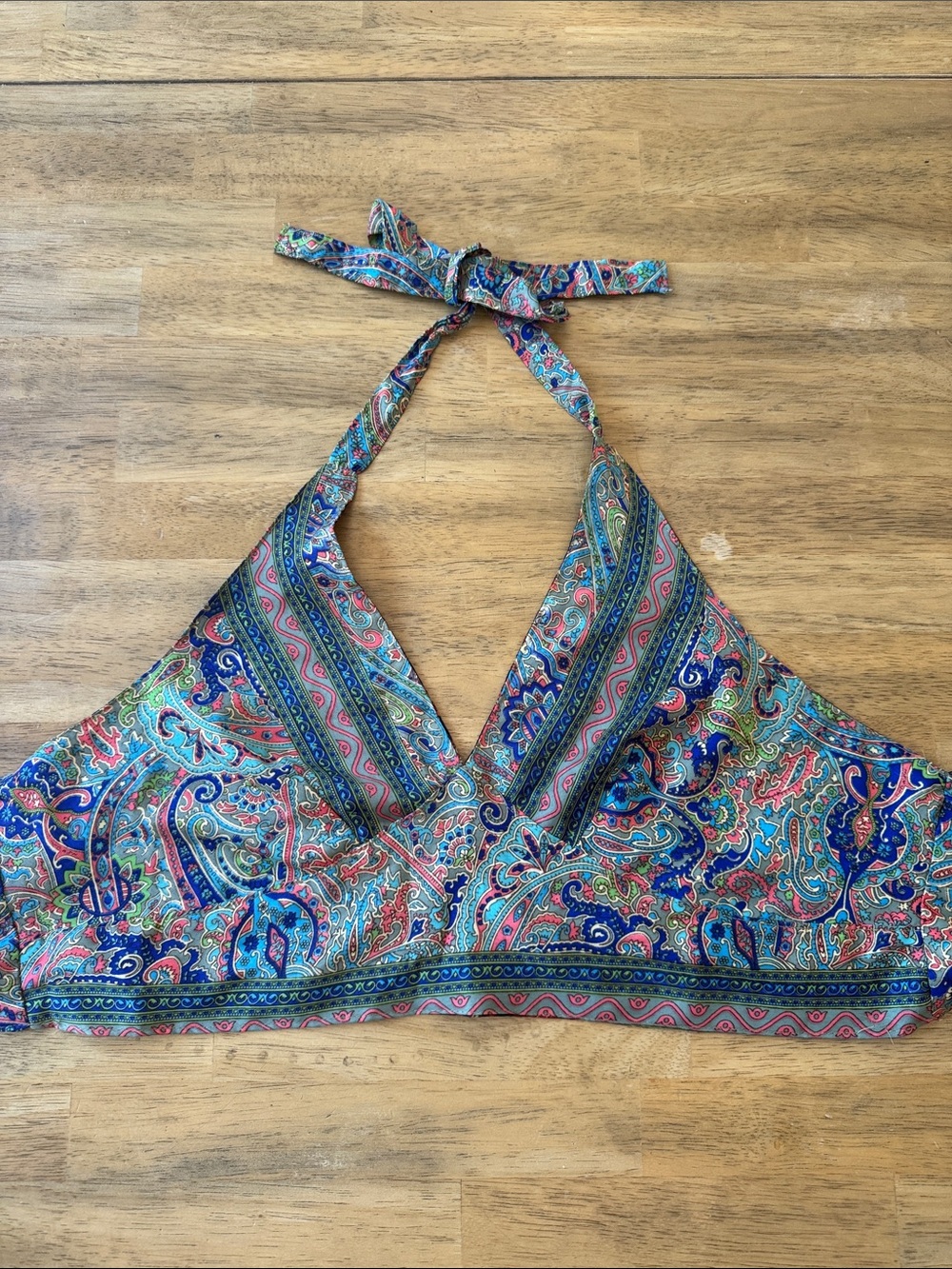 Reversible Paisley Halter Camisole Top in Multicolor Blue